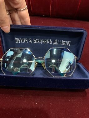 MYKITA Octagonal Sunglasses with Blue Mirrored Lenses and Gold Frame